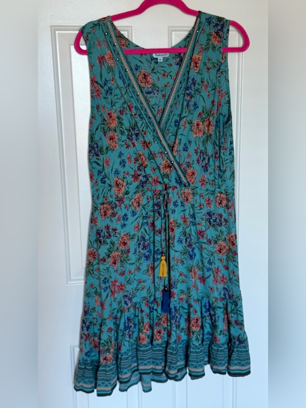 Nostalgia Teal Floral Wrap Maxi Dress with Tassel Detail